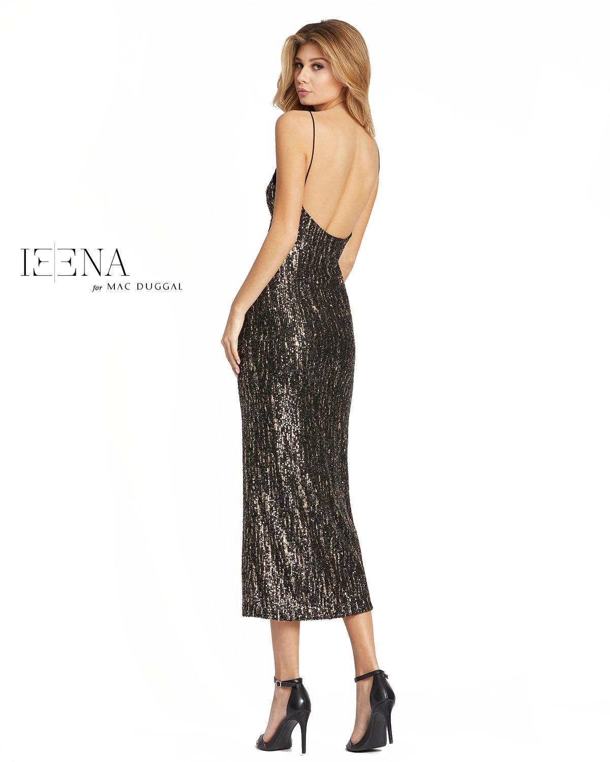 Mac Duggal Sequined Metallic V-Neck Midi Dress 26447 - The Dress Outlet