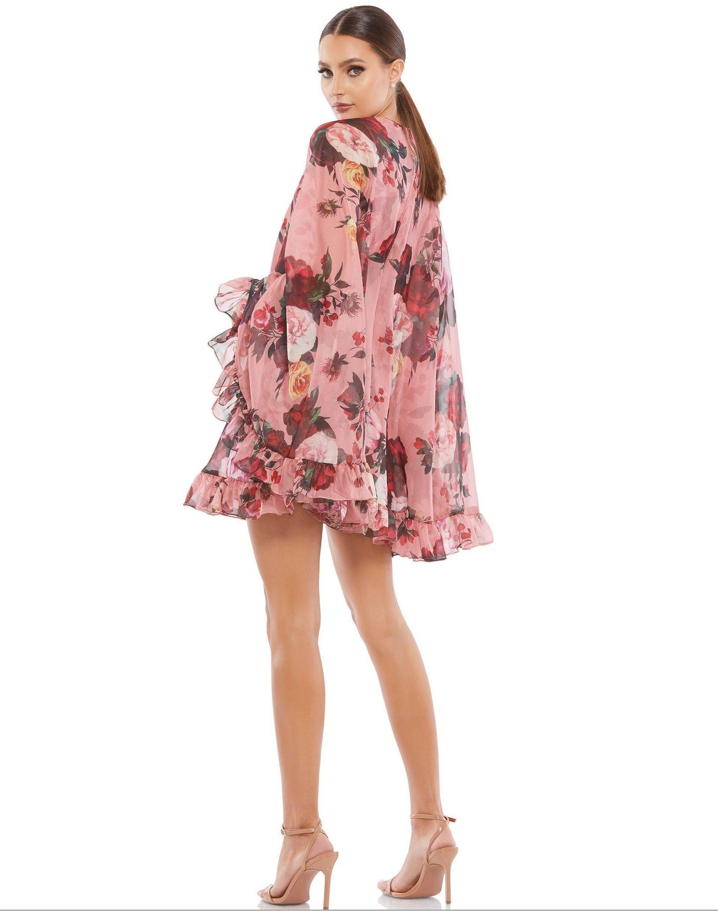 Mac Duggal Short Cape Sleeve Floral Dress 55404 - The Dress Outlet