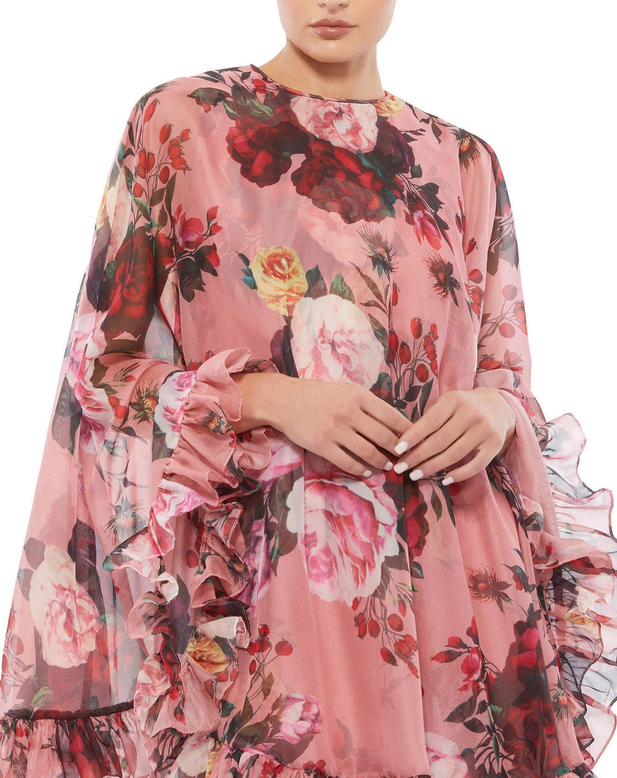 Mac Duggal Short Cape Sleeve Floral Dress 55404 - The Dress Outlet
