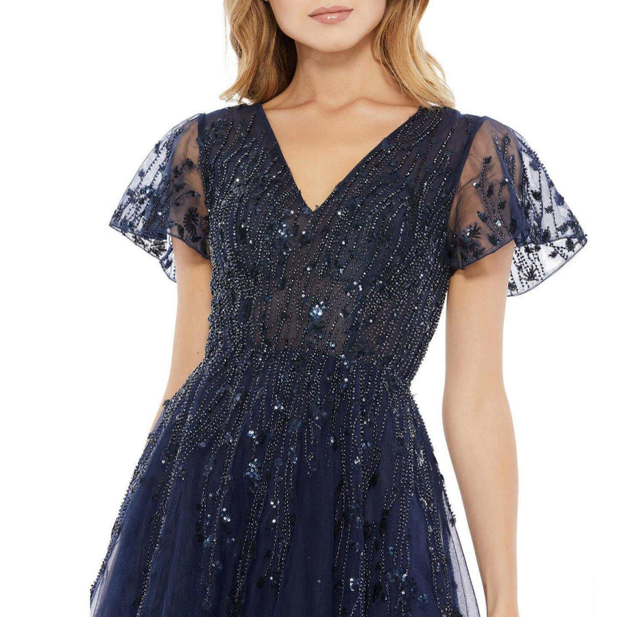 Mac Duggal Short Flutter Sleeve Beaded Dress 20304 - The Dress Outlet