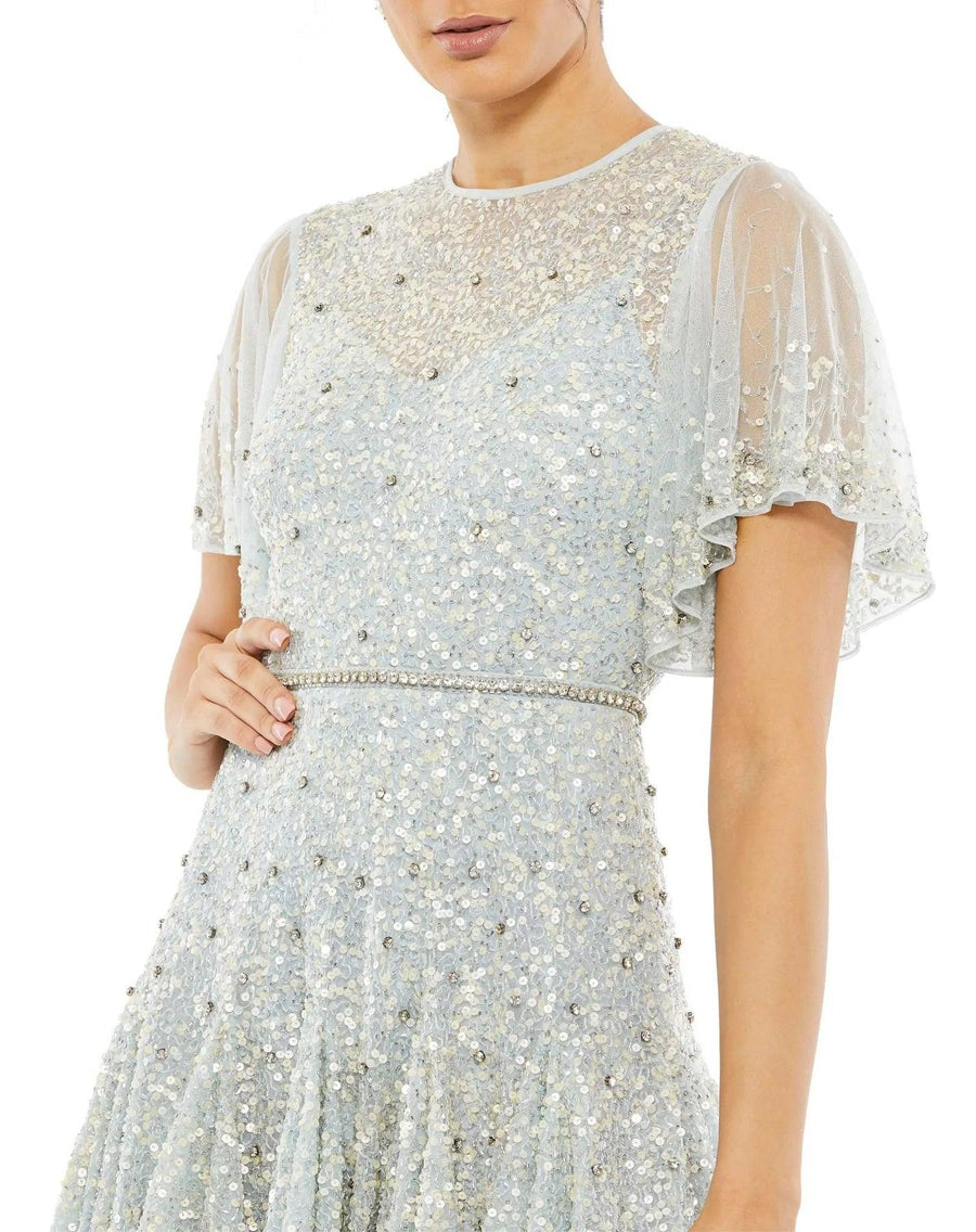 Mac Duggal Short Sleeve Tea Length Dress 93655 - The Dress Outlet