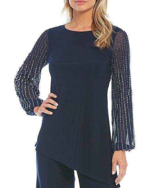 Marina Beaded Long Sleeve 2 Piece Formal Pant Set - The Dress Outlet