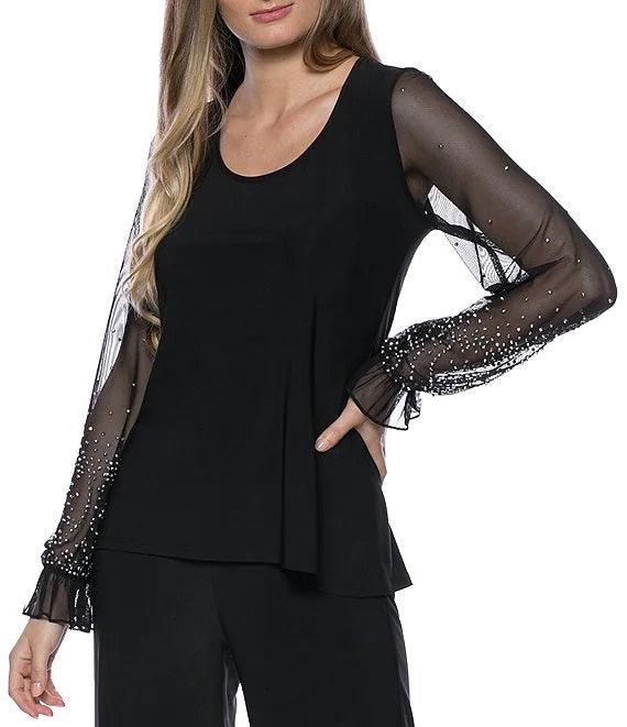 Marina Formal Beaded Long Sleeve Two Piece Pant Set - The Dress Outlet