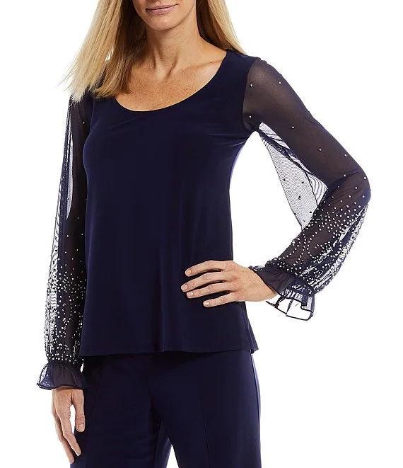 Marina Formal Beaded Long Sleeve Two Piece Pant Set - The Dress Outlet