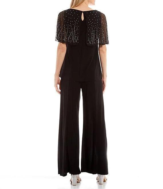 Marina Formal Beaded Short capelet Sleeve Pant Set - The Dress Outlet