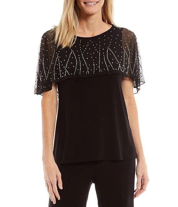 Marina Formal Beaded Short capelet Sleeve Pant Set - The Dress Outlet