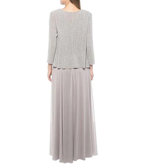 Marina Long Formal Sleeveless Glitter Jacket Dress - The Dress Outlet