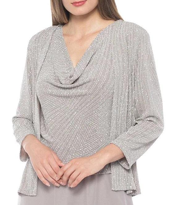 Marina Long Formal Sleeveless Glitter Jacket Dress - The Dress Outlet