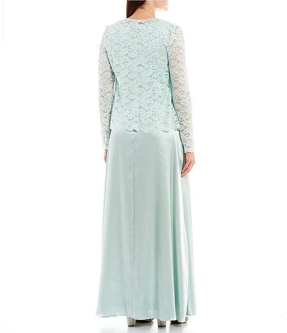 Marina Long Sleeveless Formal Jacket Lace Dress - The Dress Outlet