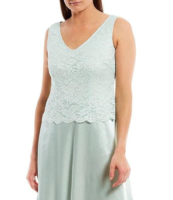 Marina Long Sleeveless Formal Jacket Lace Dress - The Dress Outlet