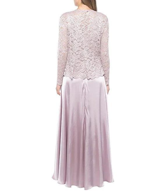 Marina Long Sleeveless Formal Jacket Lace Dress - The Dress Outlet