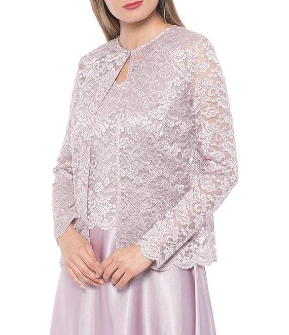 Marina Long Sleeveless Formal Jacket Lace Dress - The Dress Outlet