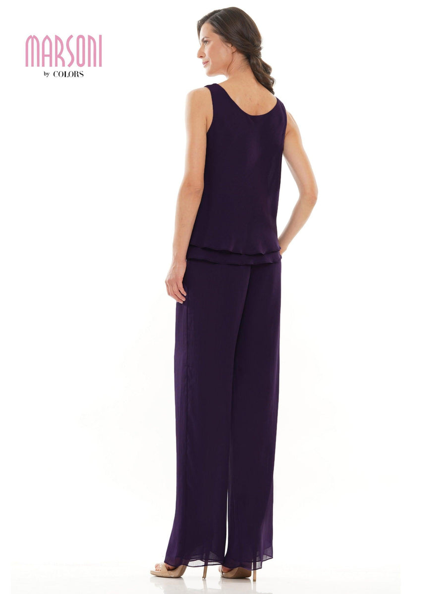 Marsoni Formal Long Jacket Chiffon Pant Suit 304 - The Dress Outlet