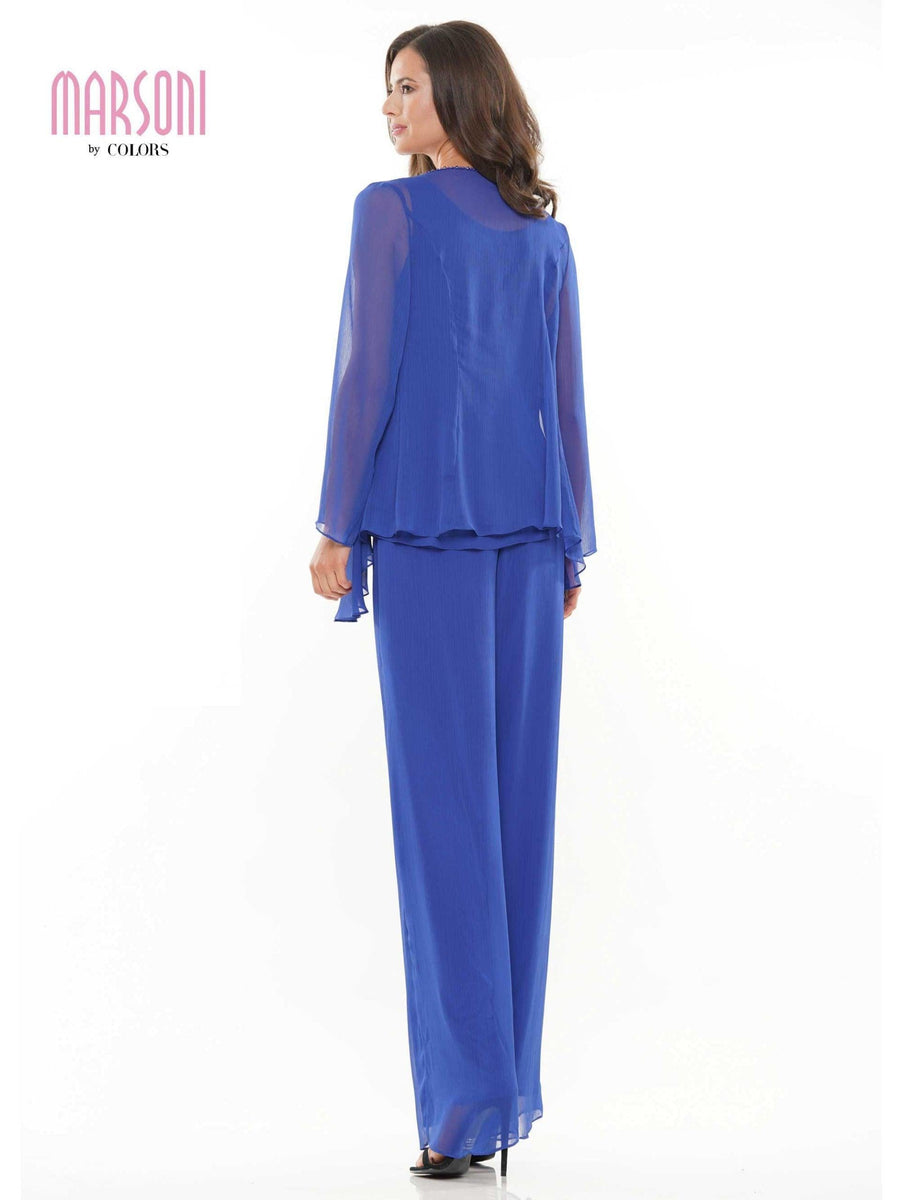 Marsoni Formal Long Jacket Chiffon Pant Suit 304 - The Dress Outlet