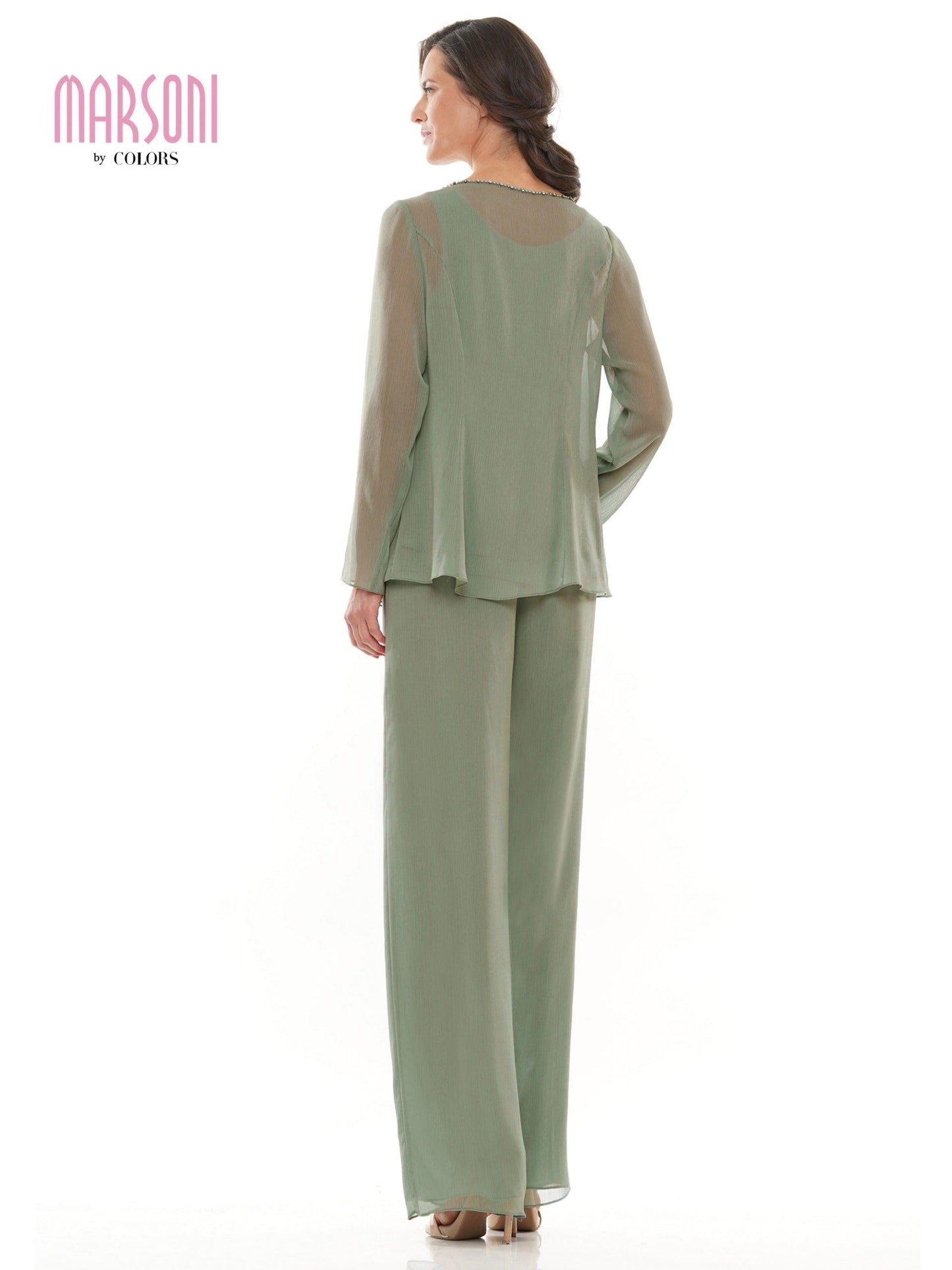 Marsoni Formal Long Jacket Chiffon Pant Suit 304 - The Dress Outlet