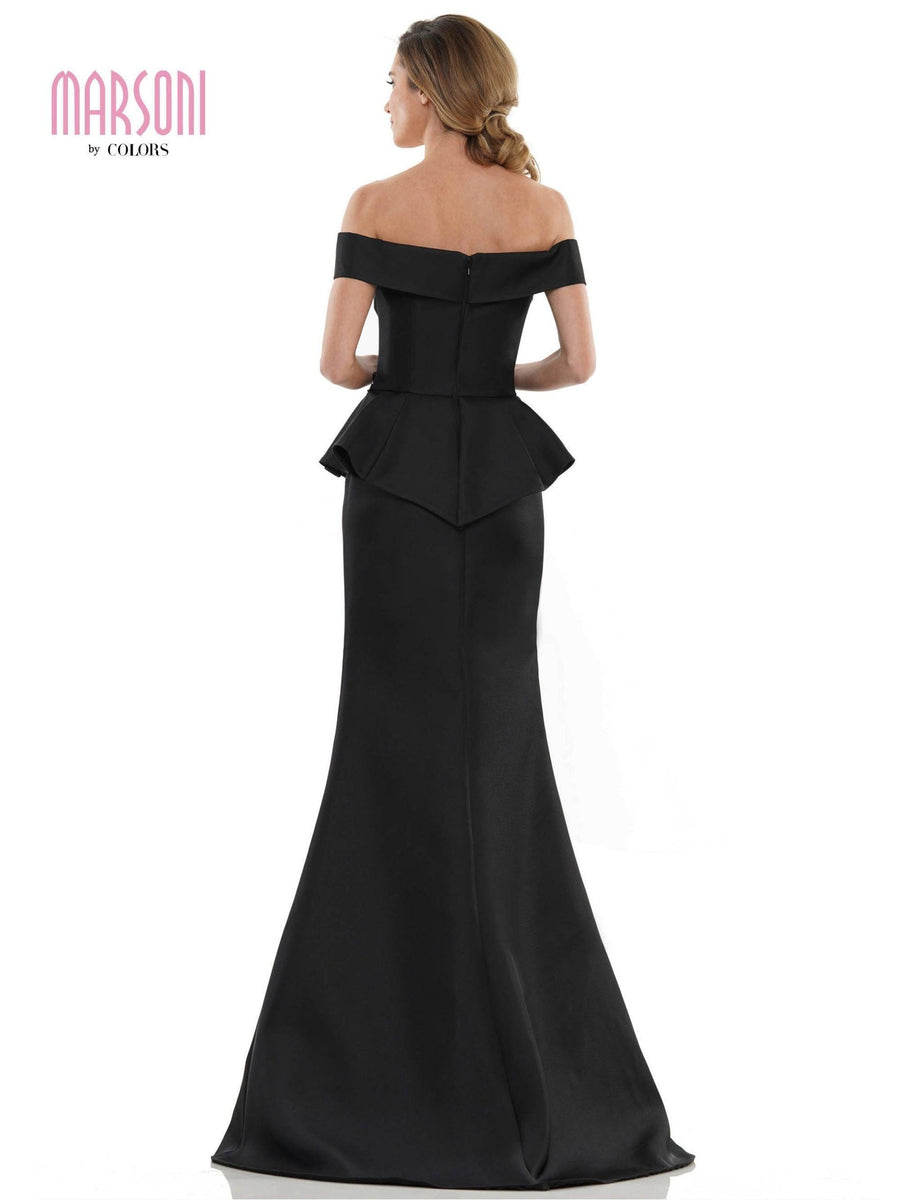 Marsoni Formal Off Shoulder Satin Long Dress 1141 - The Dress Outlet