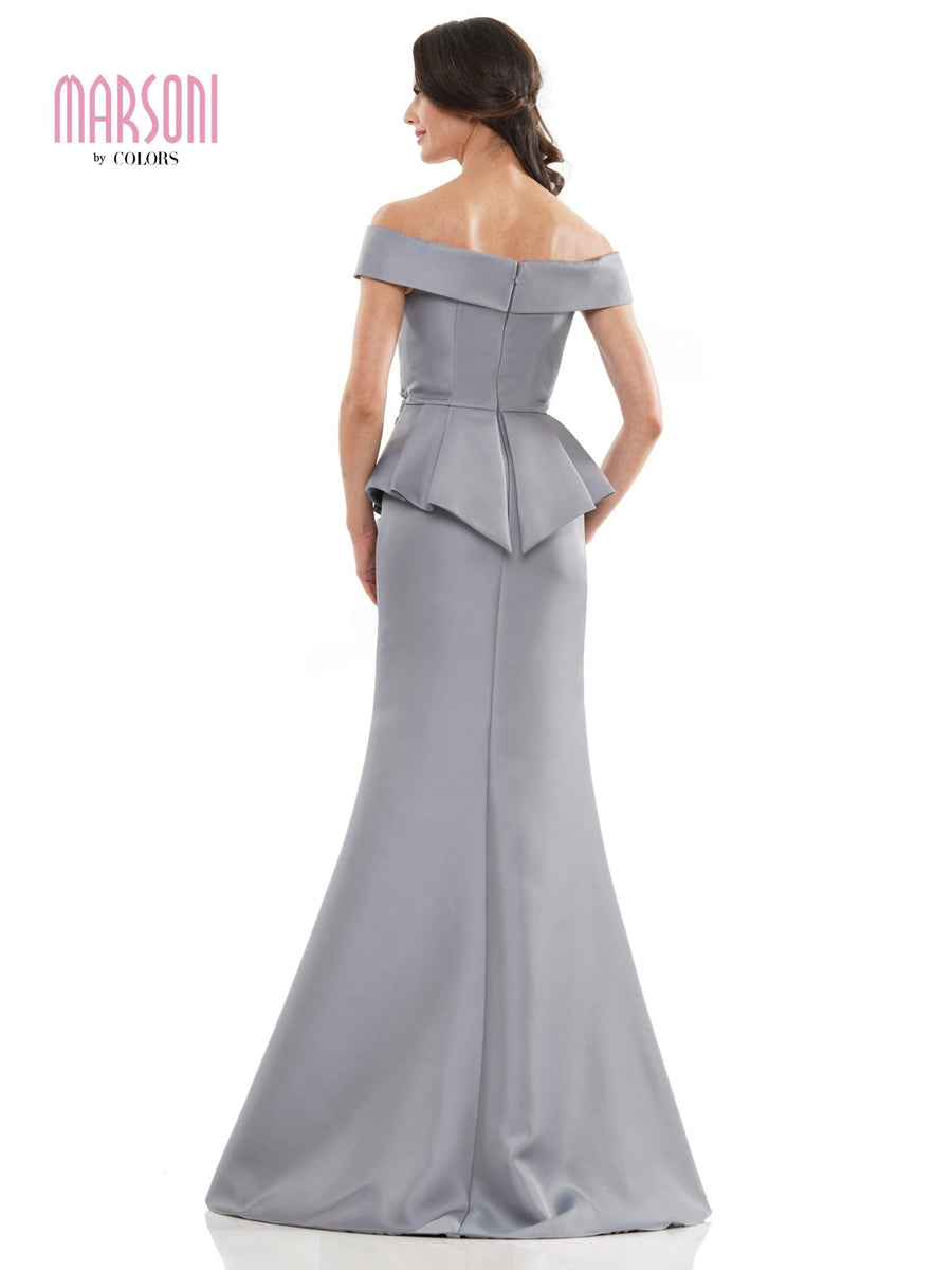 Marsoni Formal Off Shoulder Satin Long Dress 1141 - The Dress Outlet