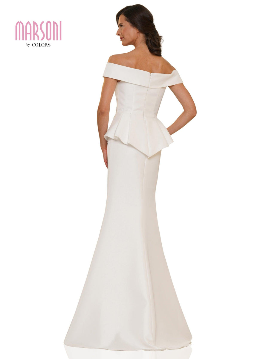 Marsoni Formal Off Shoulder Satin Long Dress 1141 - The Dress Outlet