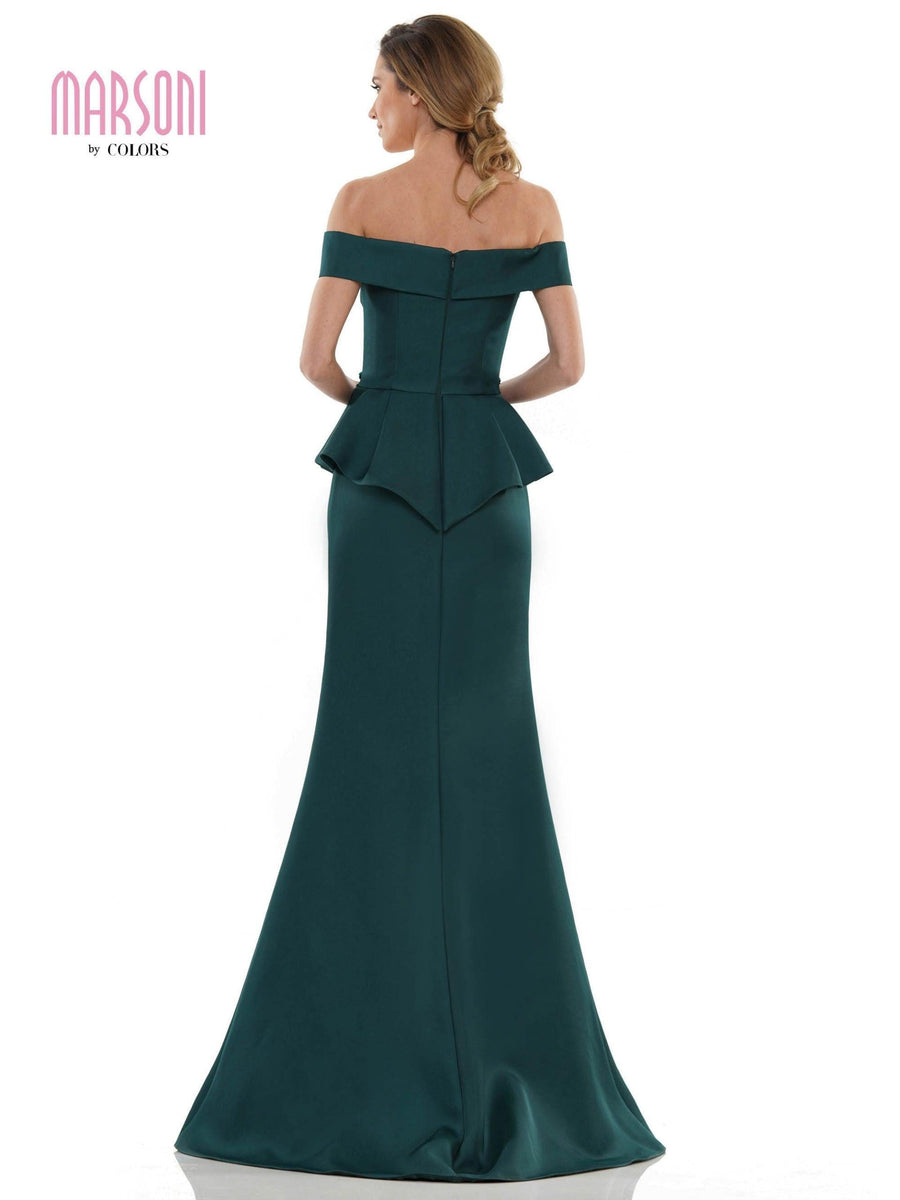 Marsoni Formal Off Shoulder Satin Long Dress 1141 - The Dress Outlet