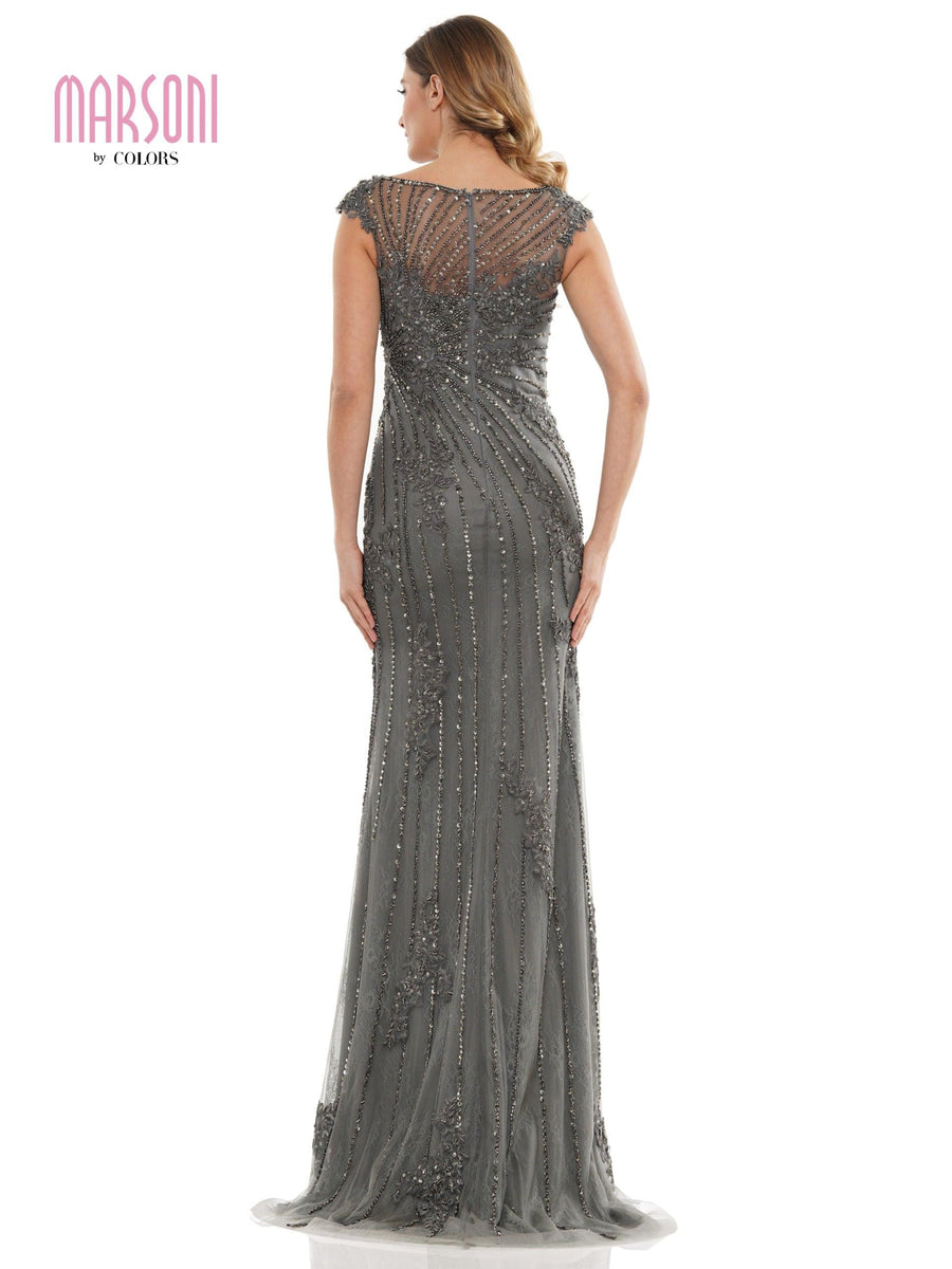 Marsoni Long Cap Sleeve Formal Beaded Dress 1128 - The Dress Outlet