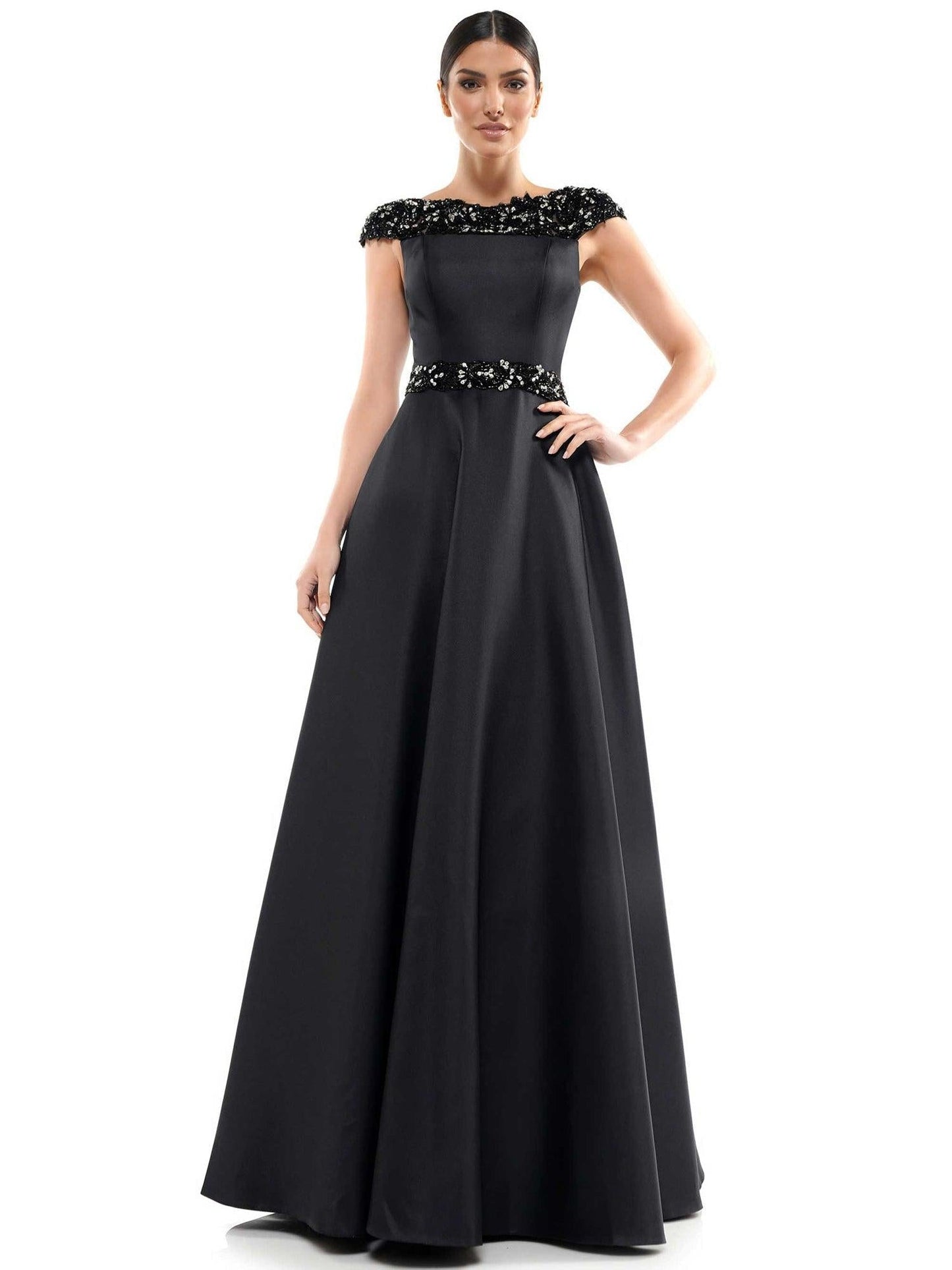 Marsoni Long Formal Cap Sleeve Beaded Dress 1035 - The Dress Outlet