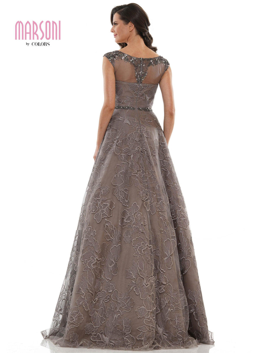 Marsoni Long Formal Cap Sleeve Beaded Dress 1129 - The Dress Outlet