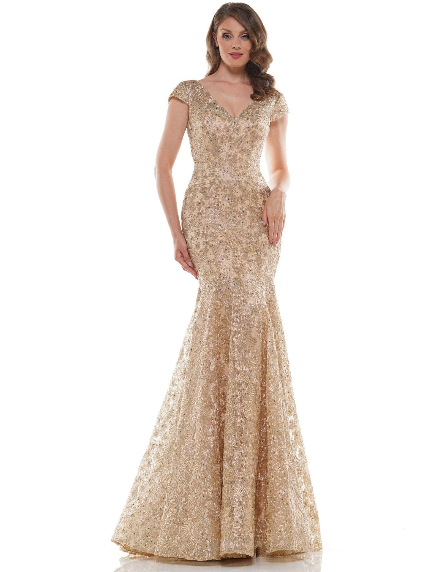 Marsoni Long Formal Metallic Lace Mermaid Dress 212 - The Dress Outlet