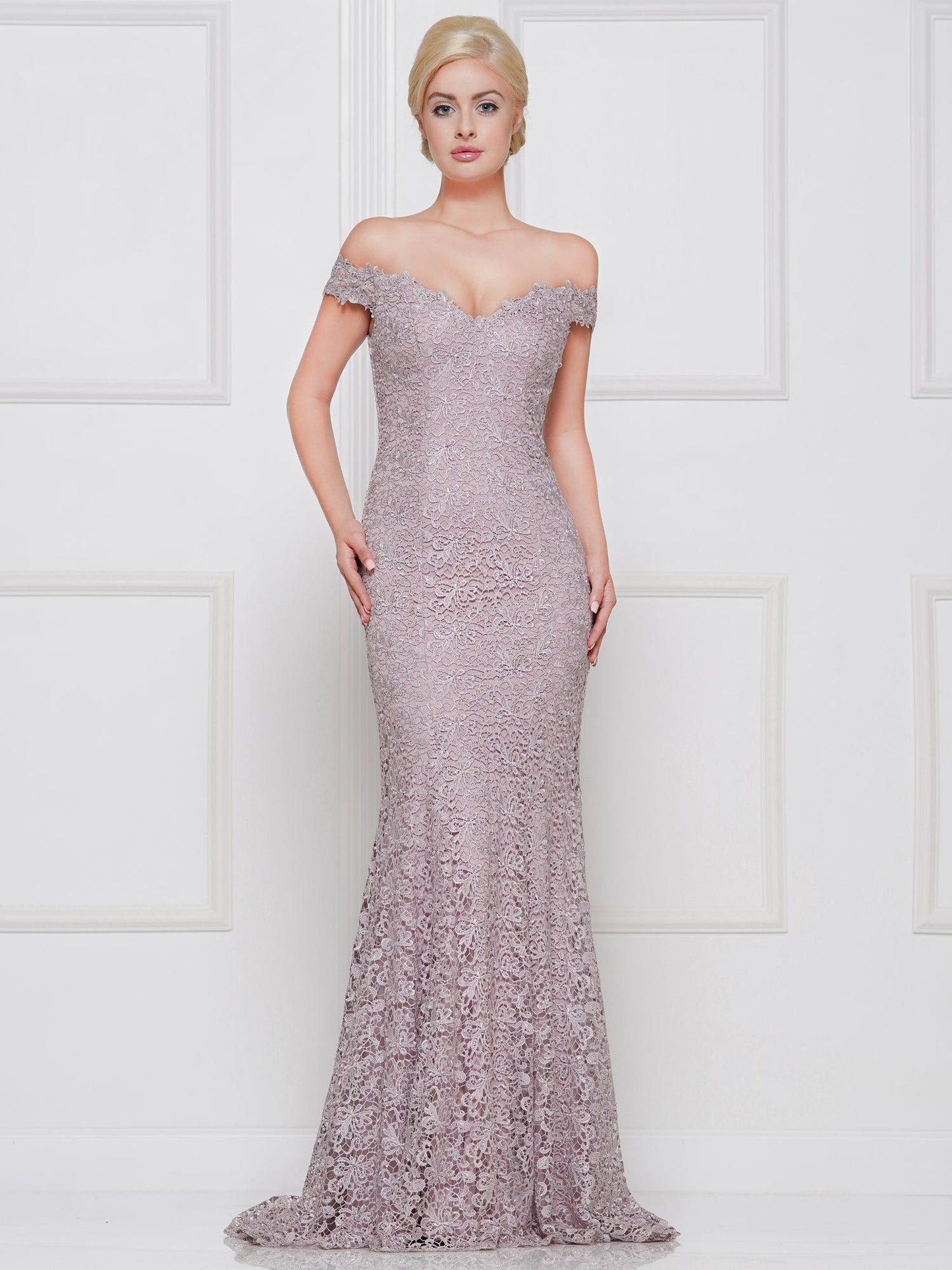 Marsoni Long Formal Off Shoulder Lace Dress 221 - The Dress Outlet