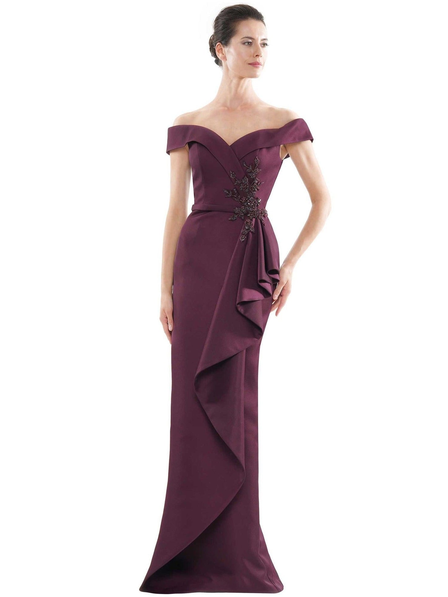 Marsoni Long Formal Off Shoulder Satin Dress 1087 - The Dress Outlet