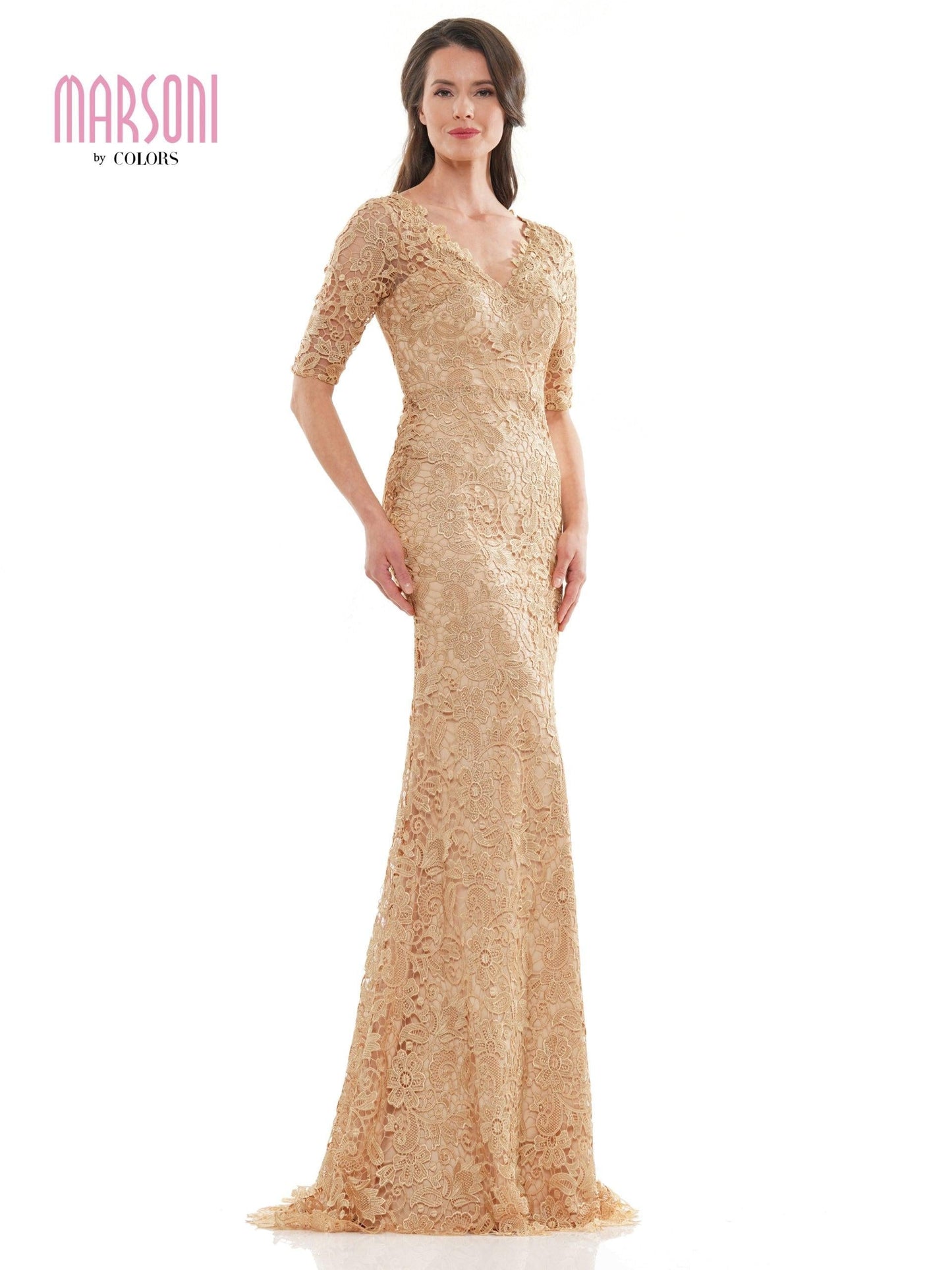 Marsoni Long Mother of the Bride Lace Dress Gold