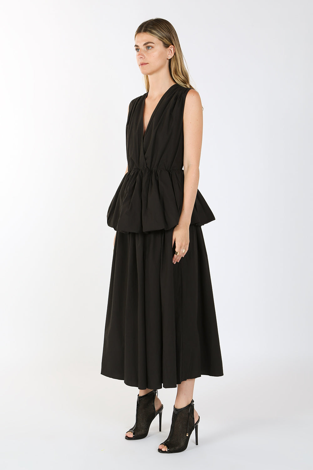 Cocktail Dresses Sleeveless Waist Ruffle Maxi Dress Black