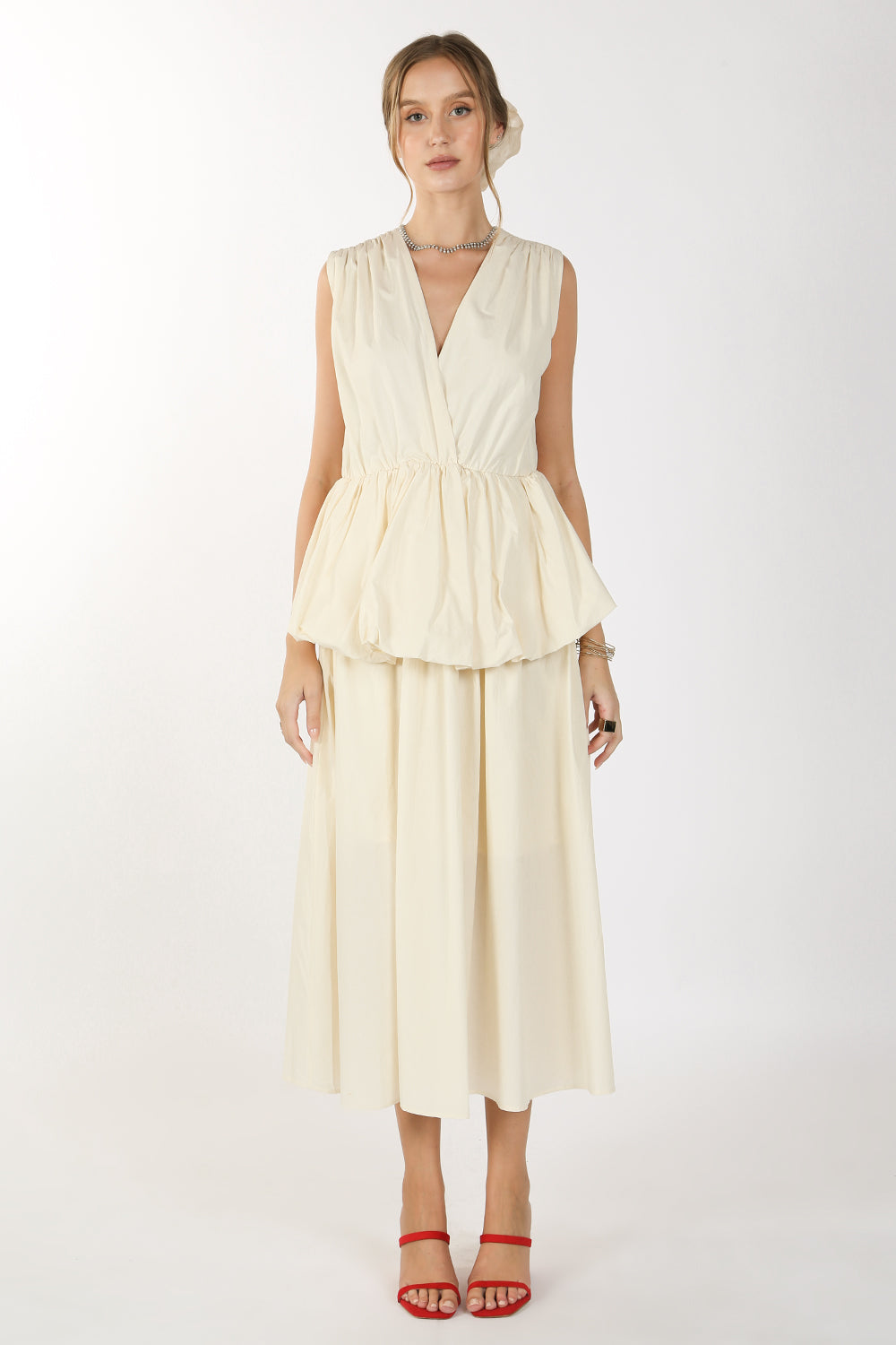 Cocktail Dresses Sleeveless Waist Ruffle Maxi Dress White