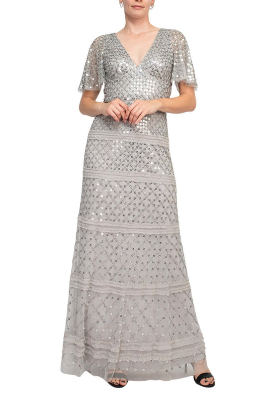 Formal Dresses Beaded Long Formal Evening Sequin Dress Silver Dove
