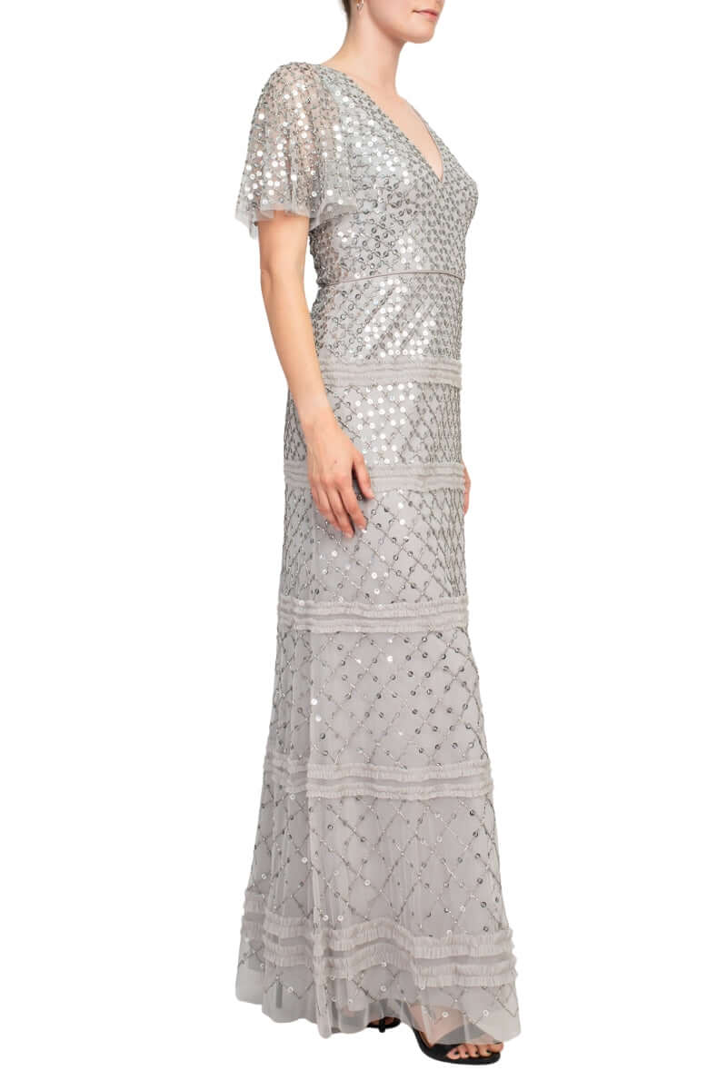 Formal Dresses Beaded Long Formal Evening Sequin Dress Silver Dove