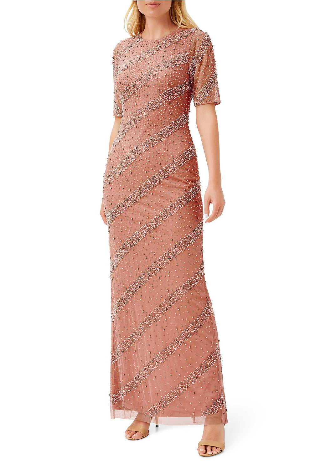 Formal Dresses Beaded Long Formal Evening Slit Dress Rosy Peach