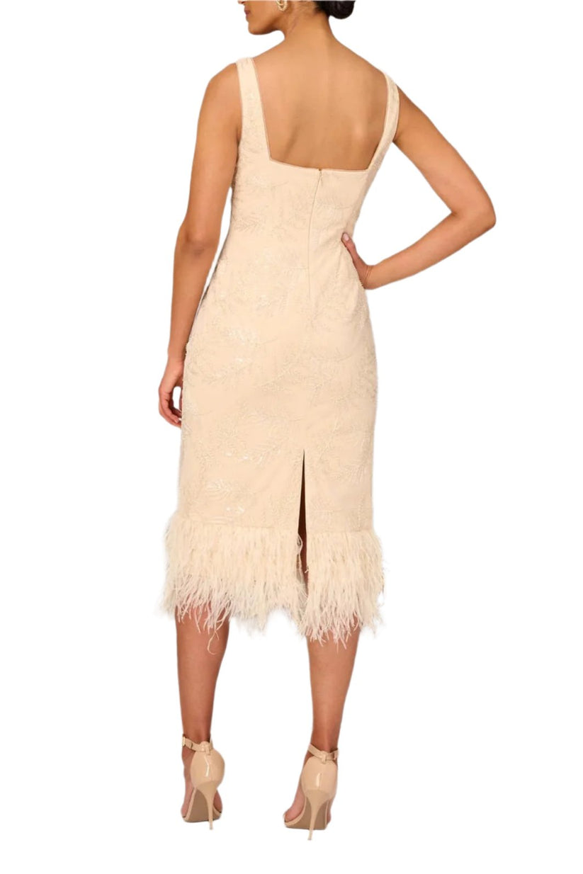 Cocktail Dresses Fitted Short Feather Cocktail Midi Dress Champagne