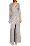Formal Dresses Sequin Long Sleeve Formal Evening Dress Silver