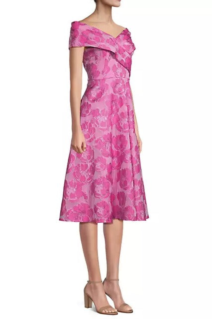 Cocktail Dresses Floral Print Cocktail Midi Length Dress Magenta