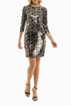 Cocktail Dresses Short Fitted Printed Sequin Cocktail Dress Leopard Brown