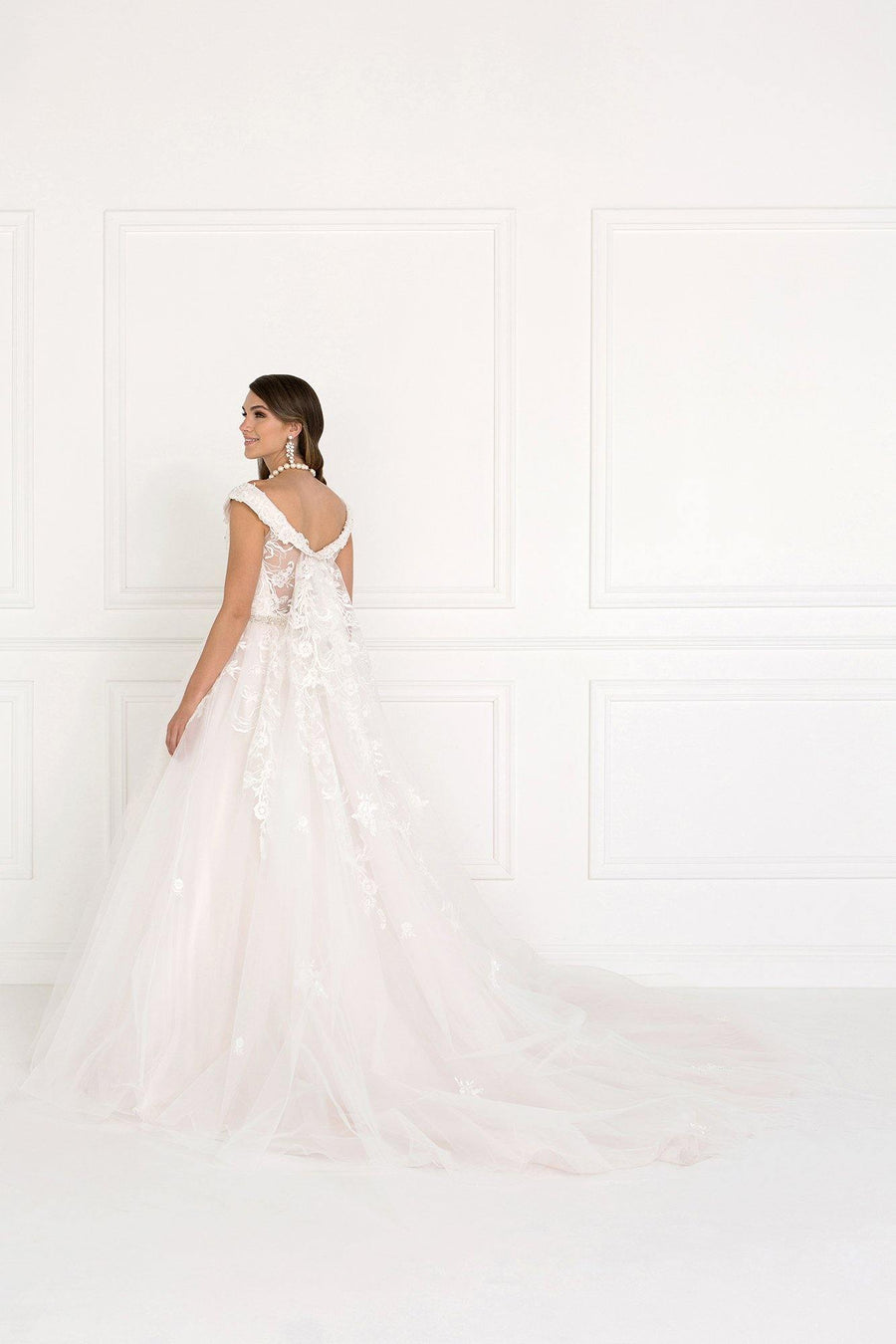 Mesh Long Wedding Dress with Embroidery - The Dress Outlet Elizabeth K