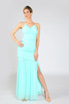 Formal Dresses Long Spaghetti Strap Side Slit Chiffon Dress Turquoise