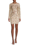 Cocktail Dresses Short Fitted Long Sleeve Sequin Cocktail Dress Light Gold