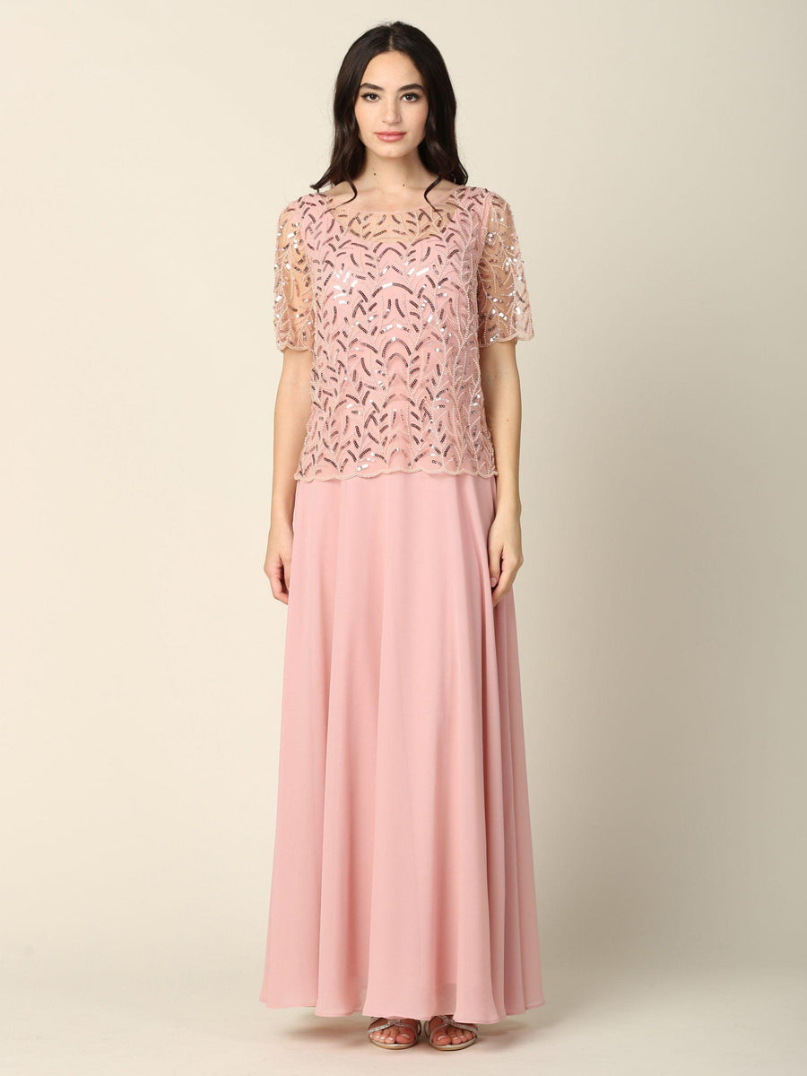 Mother of the Bride Beaded Long Formal Chiffon Gown - The Dress Outlet