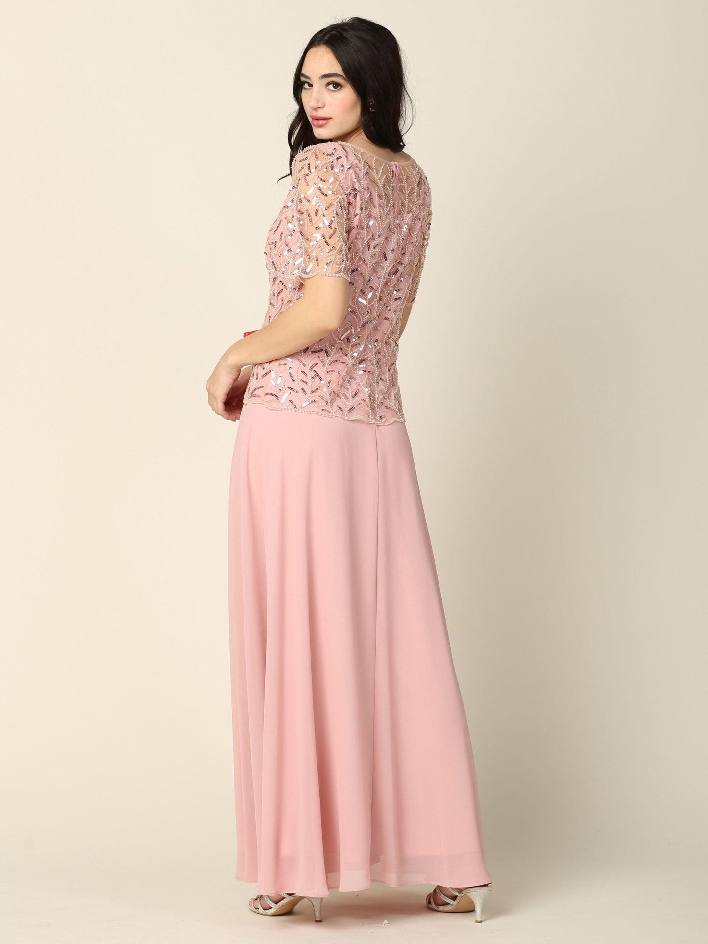 Mother of the Bride Beaded Long Formal Chiffon Gown - The Dress Outlet