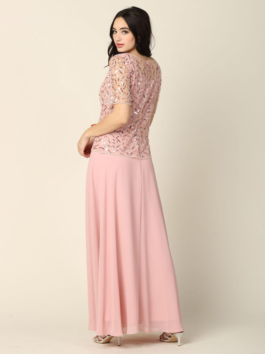 Mother of the Bride Beaded Long Formal Chiffon Gown - The Dress Outlet