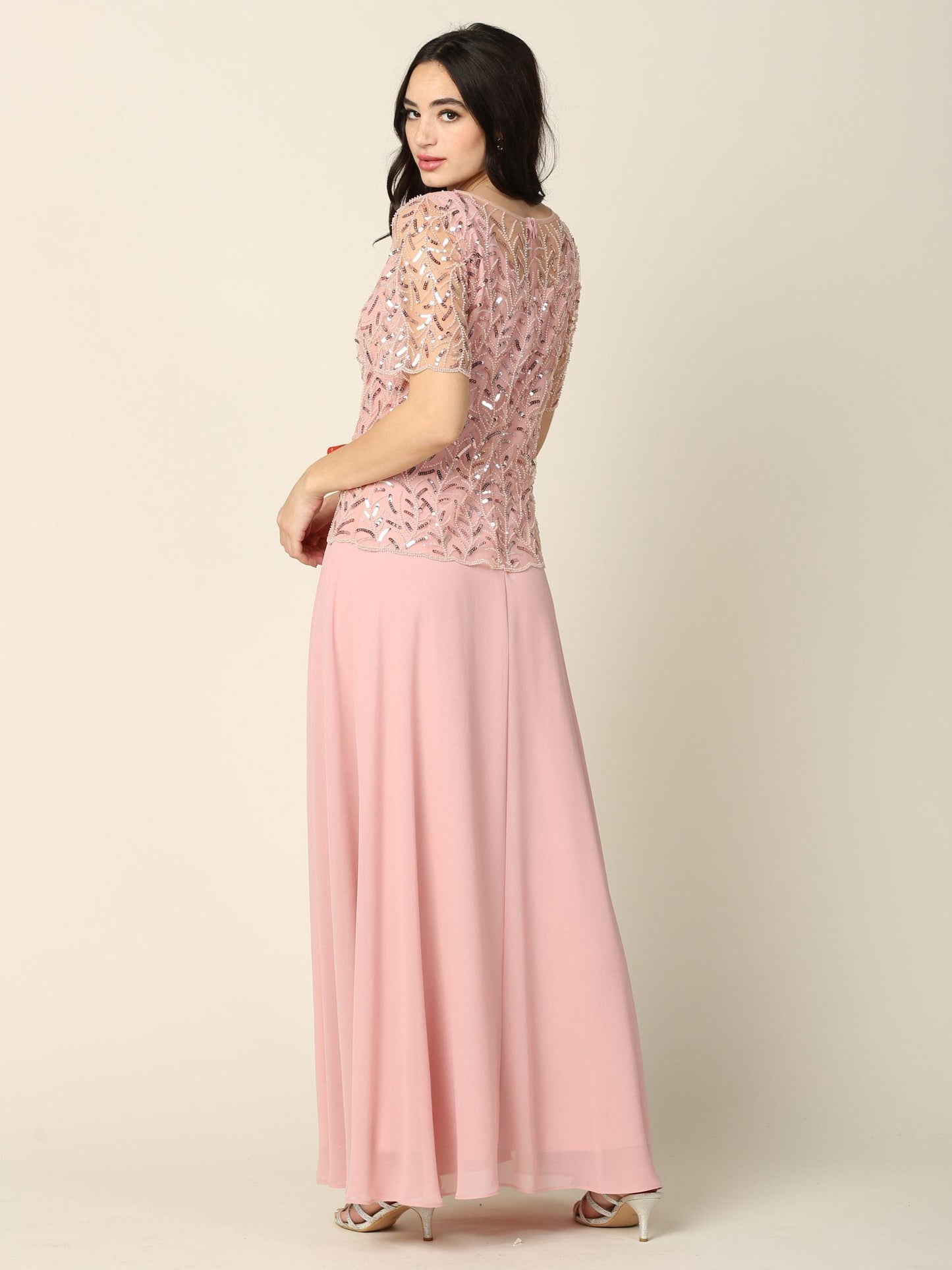 Mother of the Bride Beaded Long Formal Chiffon Gown - The Dress Outlet