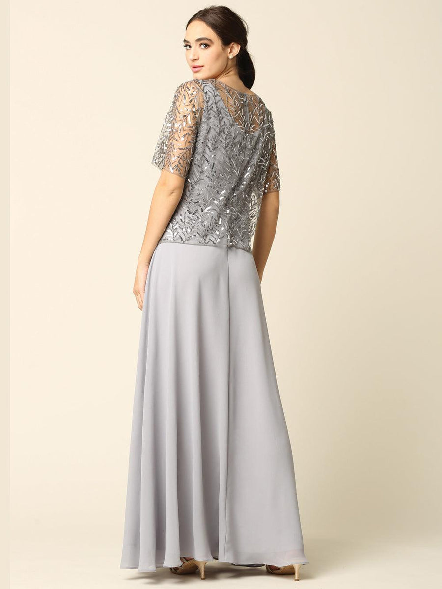 Mother of the Bride Beaded Long Formal Chiffon Gown - The Dress Outlet