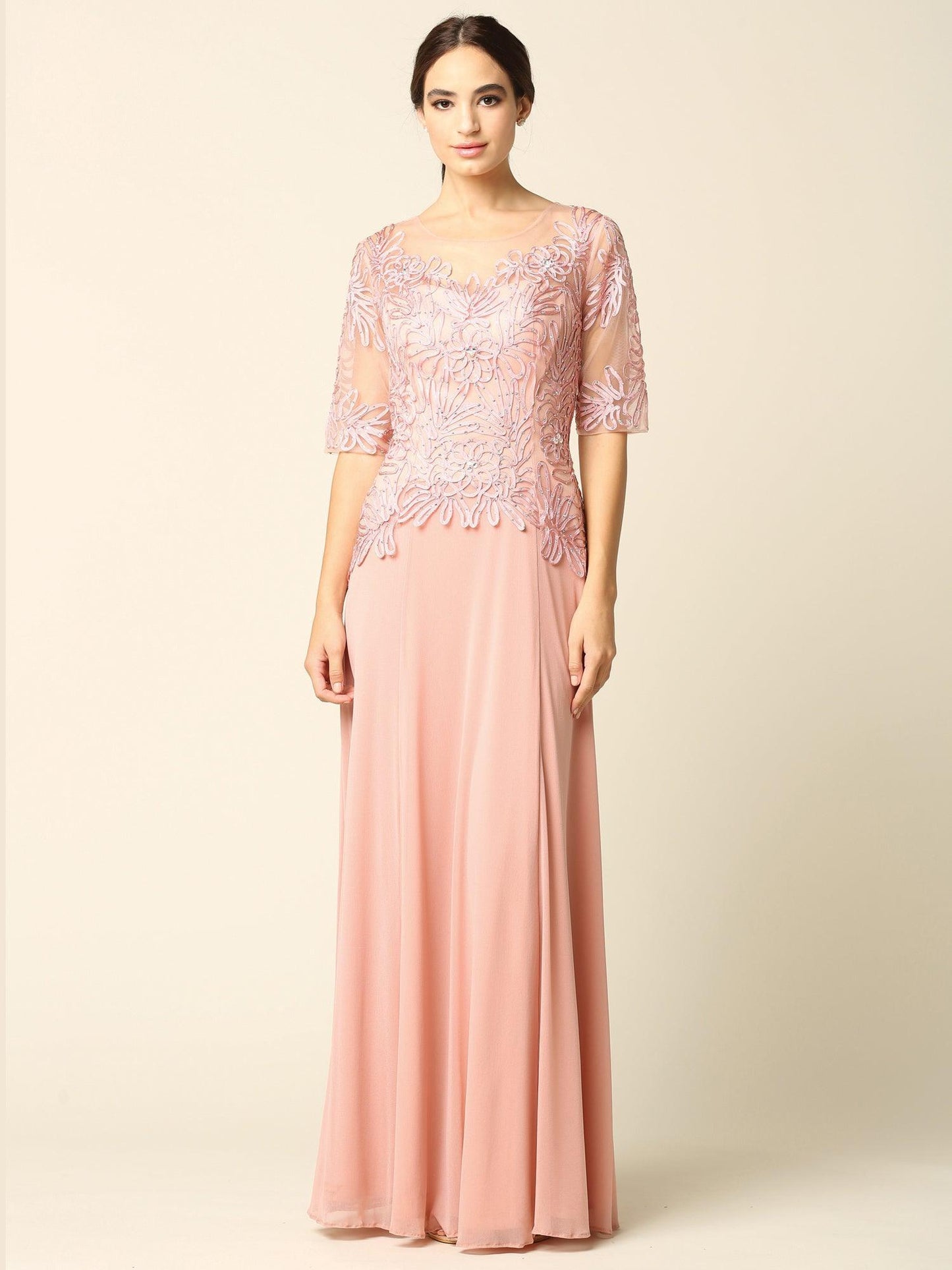 Long Mother of the Bride Formal Embroidered Dress - The Dress Outlet