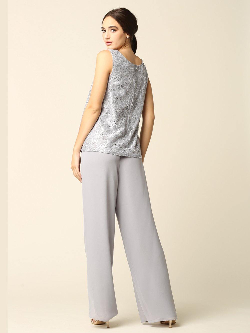 Mother of the Bride Long Jacket Pant Suit - The Dress Outlet Eva Fashion