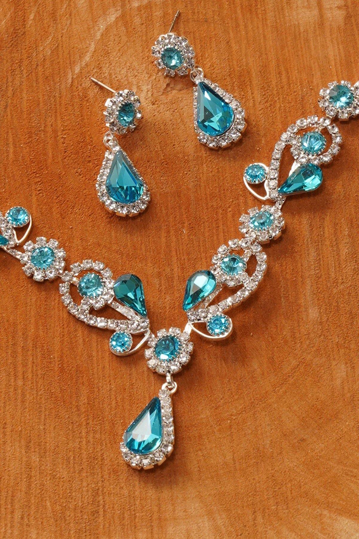 Multiple Crystal Necklace Set Rhinestone Jewelry - The Dress Outlet